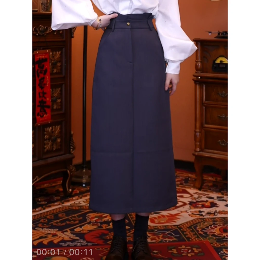 西西【岸边情话】复古百搭显瘦半身裙高腰女装长裙01409