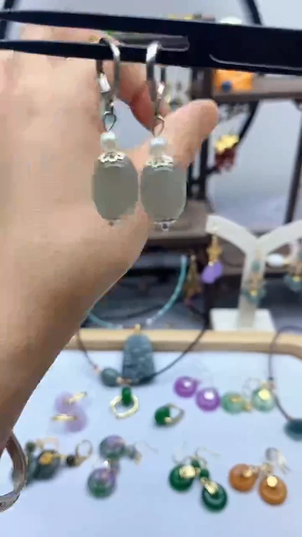 和田玉银S925镶嵌耳饰60