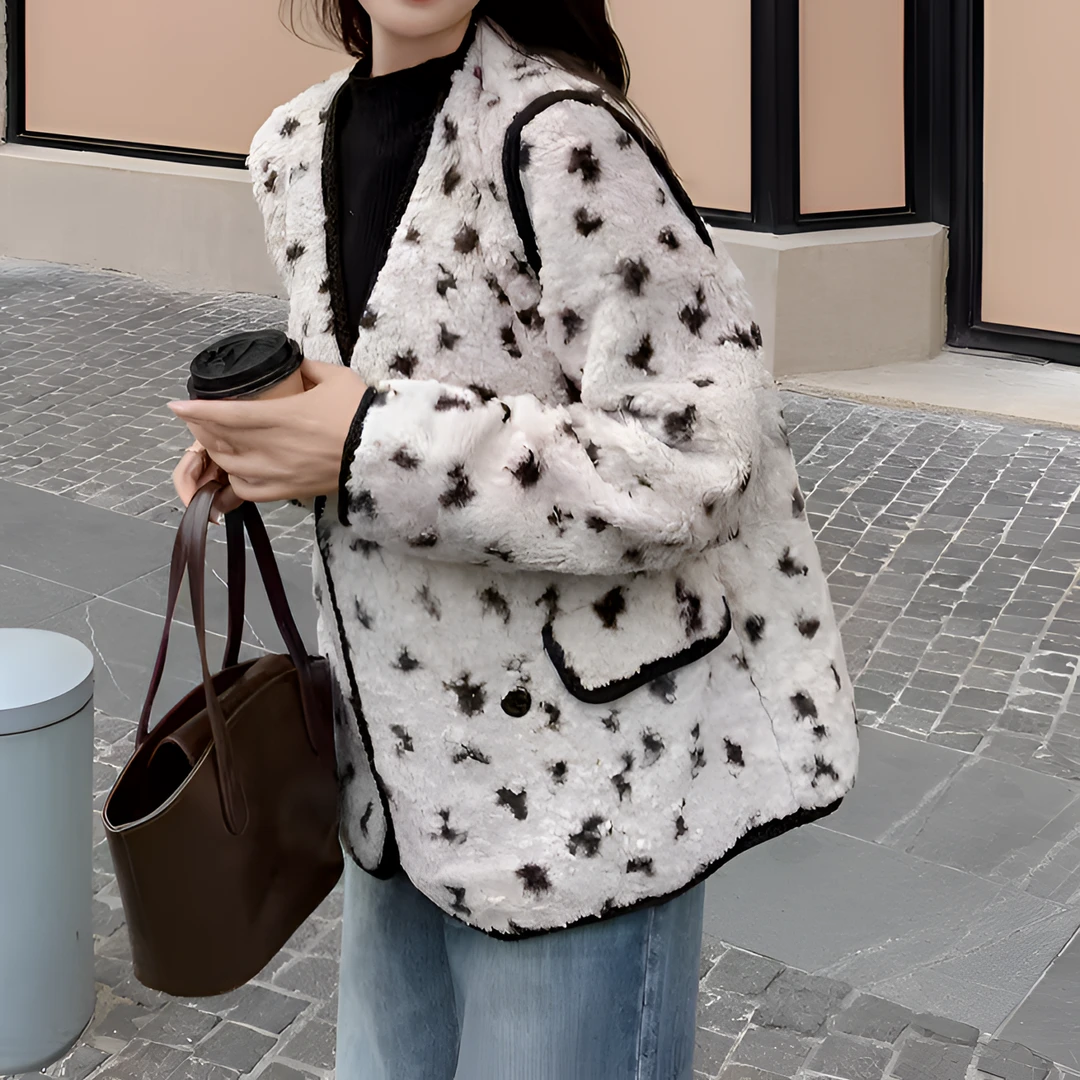 12345赫本风豹纹皮毛一体轻熟风高级感外套