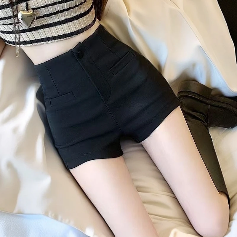 弹力外穿紧身西装短裤女高腰百搭黑色显瘦2025新款遮肉短裤夏季