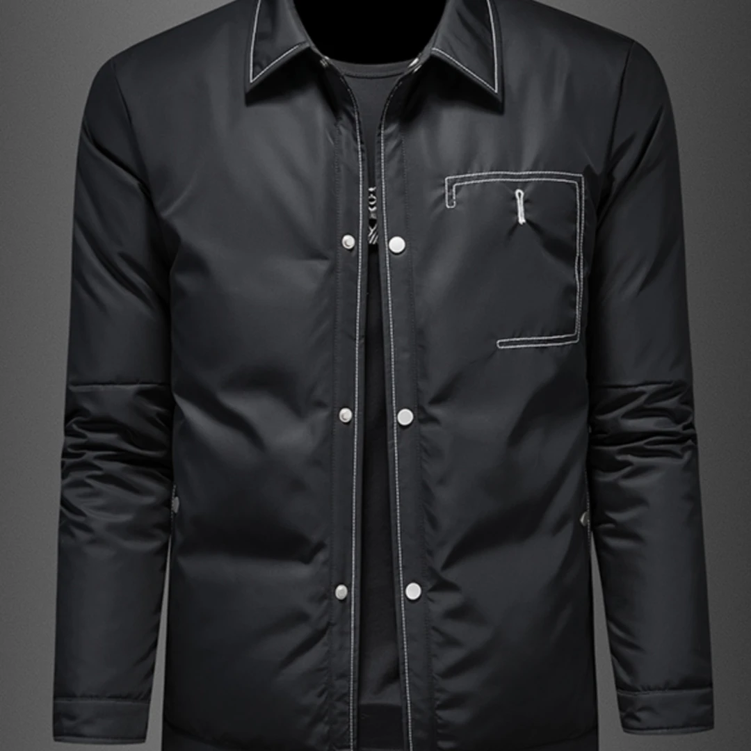 欧洲站羽绒服男2025年秋冬季新款白鸭绒夹克休闲衬衫领轻薄外套潮