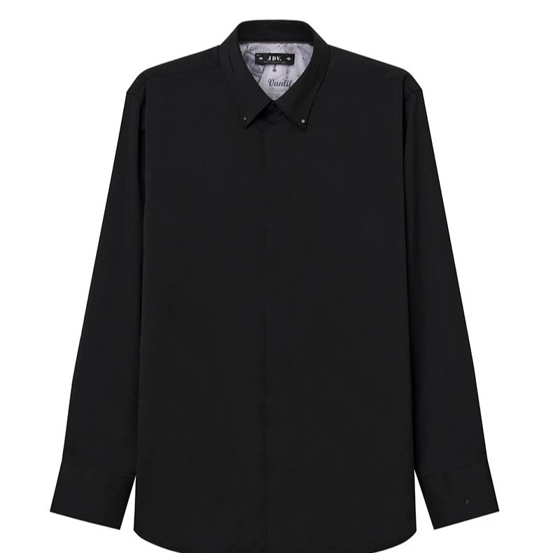 J.D.V春季新品商场同款黑色基础款长袖衬衫正装上衣WIF4302