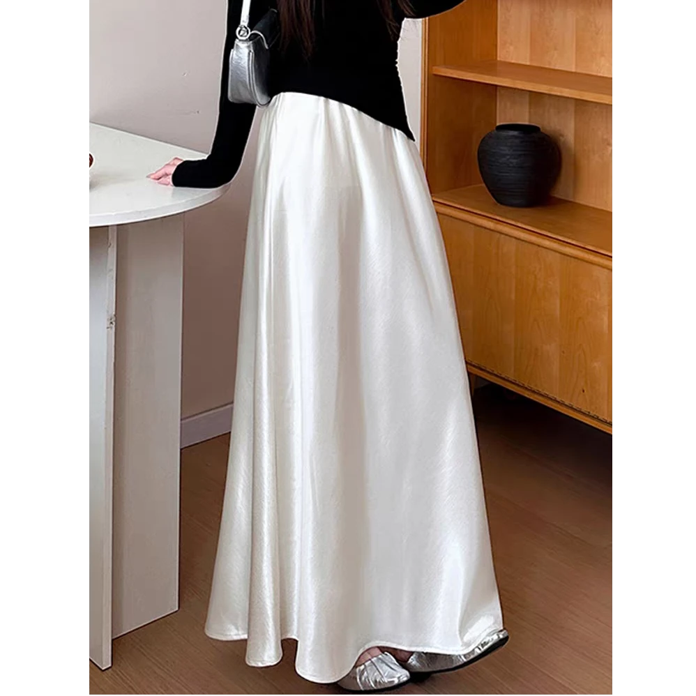 【三个裙长-抗皱面料】醋酸锻半身裙女夏季中长款显瘦大摆A字中长裙