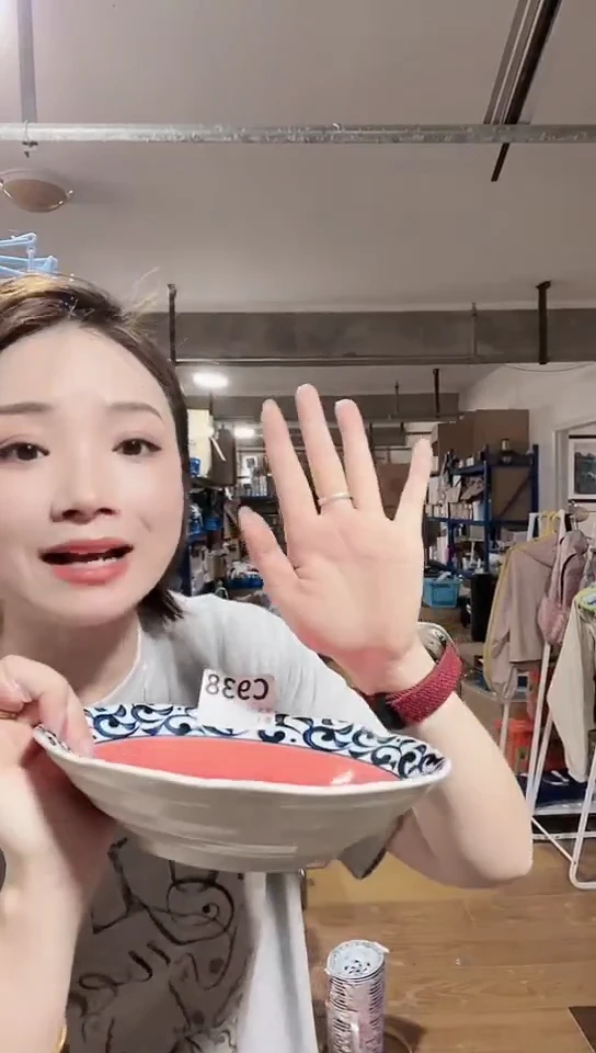 瓷片日本进口瓷器红唐草21cm钵一只C938