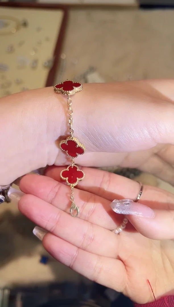 【闪购商品】玛瑙/玉髓手链18K金镶嵌红五花手链zy