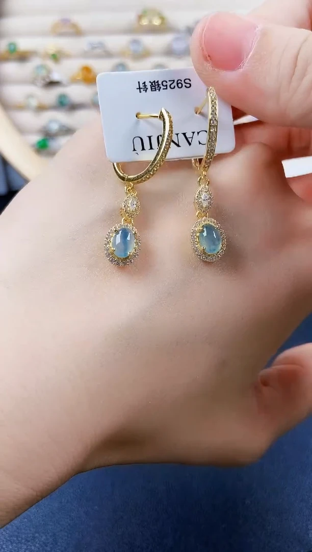 翡翠银S925镶嵌耳饰123484