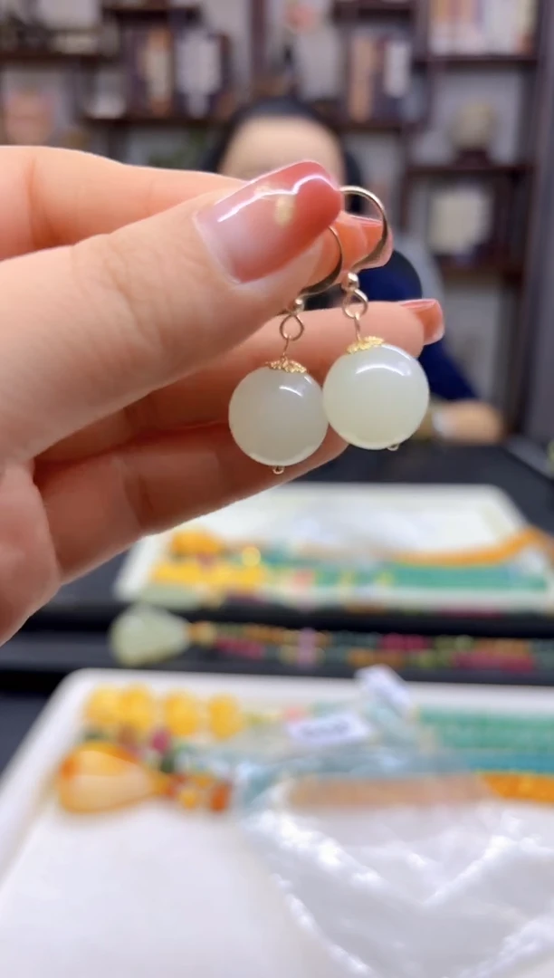 【闪购商品】和田玉（白玉）耳饰14K金镶嵌E673
