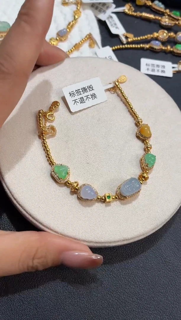 吊坠(不含链)银S925镶嵌翡翠手链