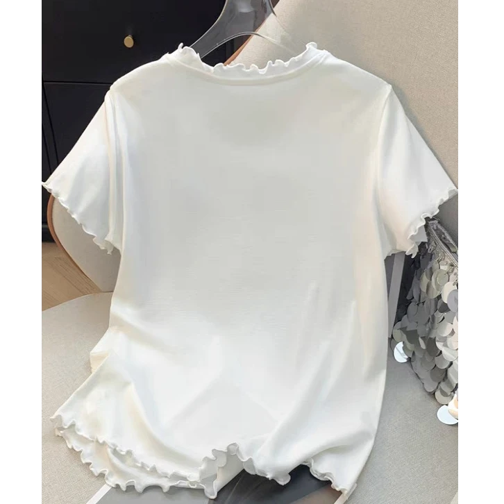 百搭天丝莱赛尔木耳边短袖