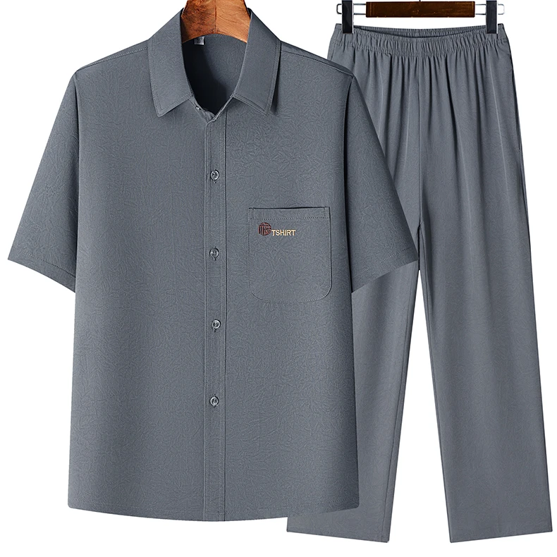 【衣雅严选】8170-1775#新款丝缎手抓花宽松短袖衬衫加裤子两件套