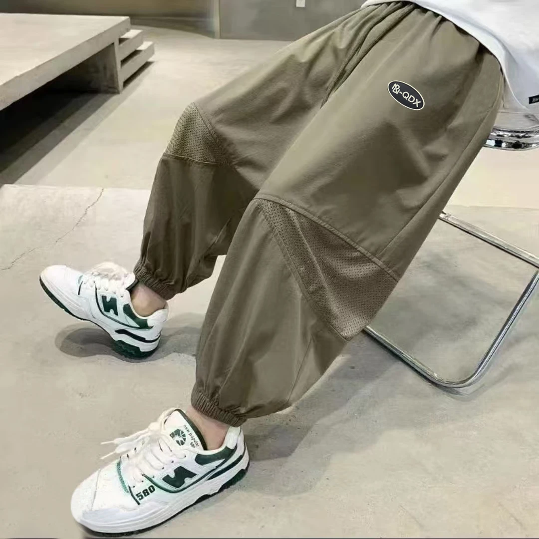 儿童男女宝网眼透气拼接防蚊裤夏季新款时尚潮流百搭裤