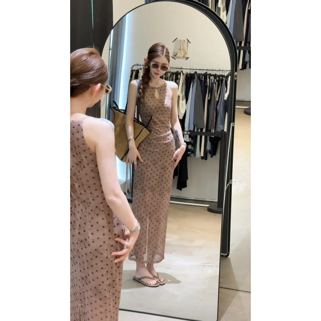 MARIE.COCO韩版独特绝美波点无袖连衣裙女夏季新款修身显瘦长裙潮