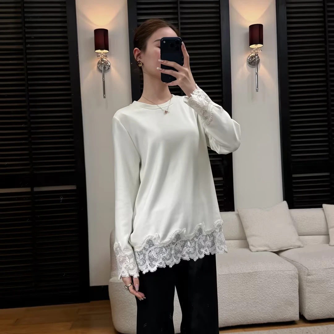 HELA AOMI “丝羊绒蕾丝T”拼接圆领打底衫百搭叠穿T恤CY5CN23104