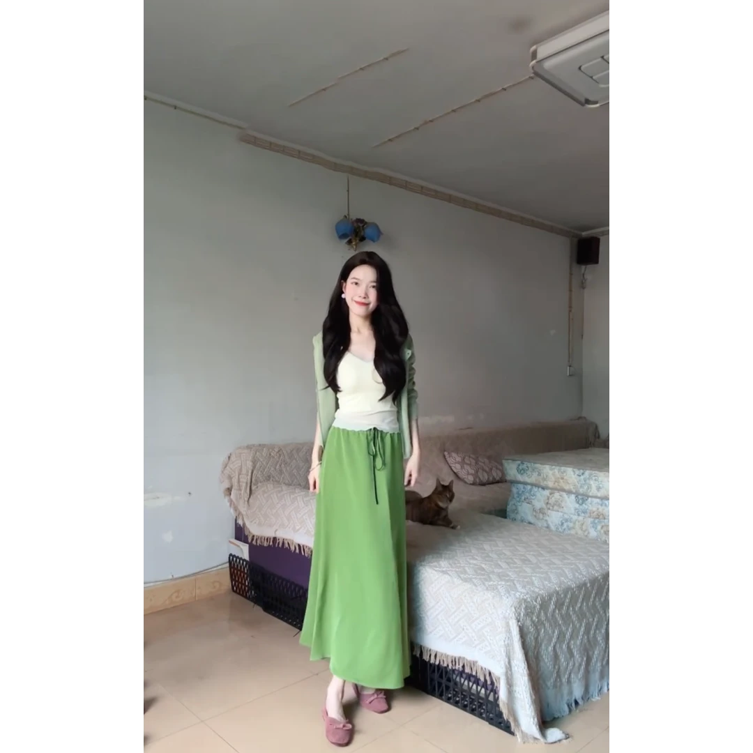 parkyeon夏日小清新一整套百搭防晒开衫内搭白色吊带气质半身裙