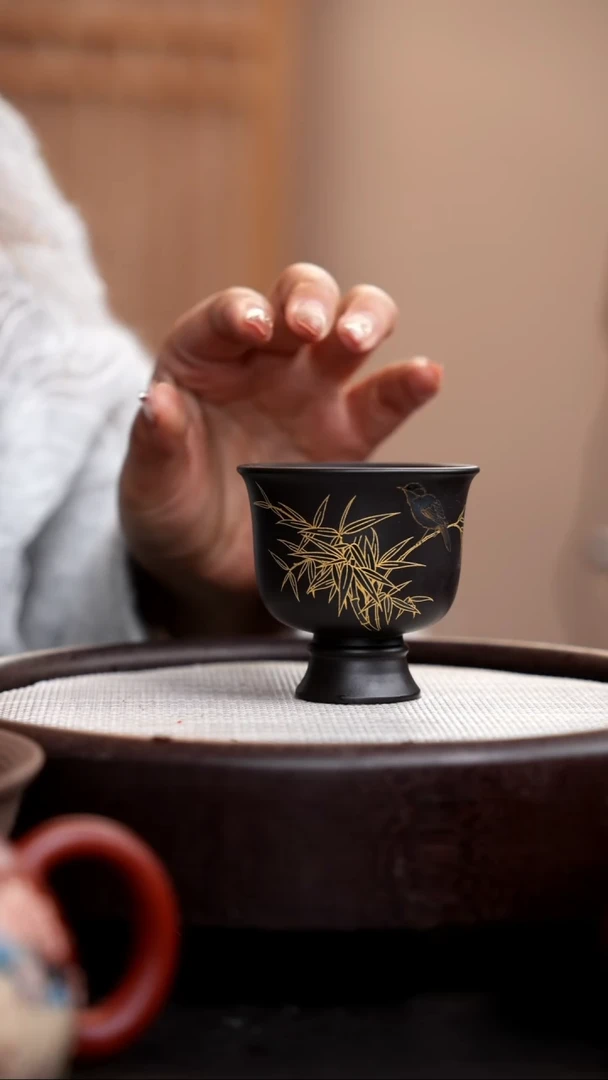 【闪购商品】紫砂茶壶石黄高脚杯金竹