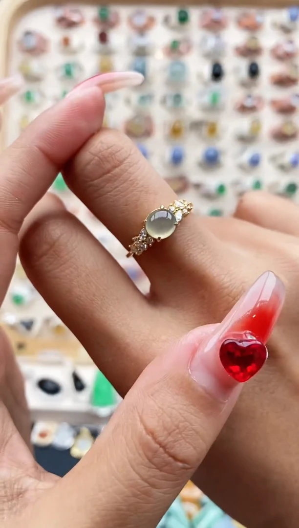 【闪购商品】翡翠戒指银S925镶嵌缅甸天然A货翡翠222 10+8