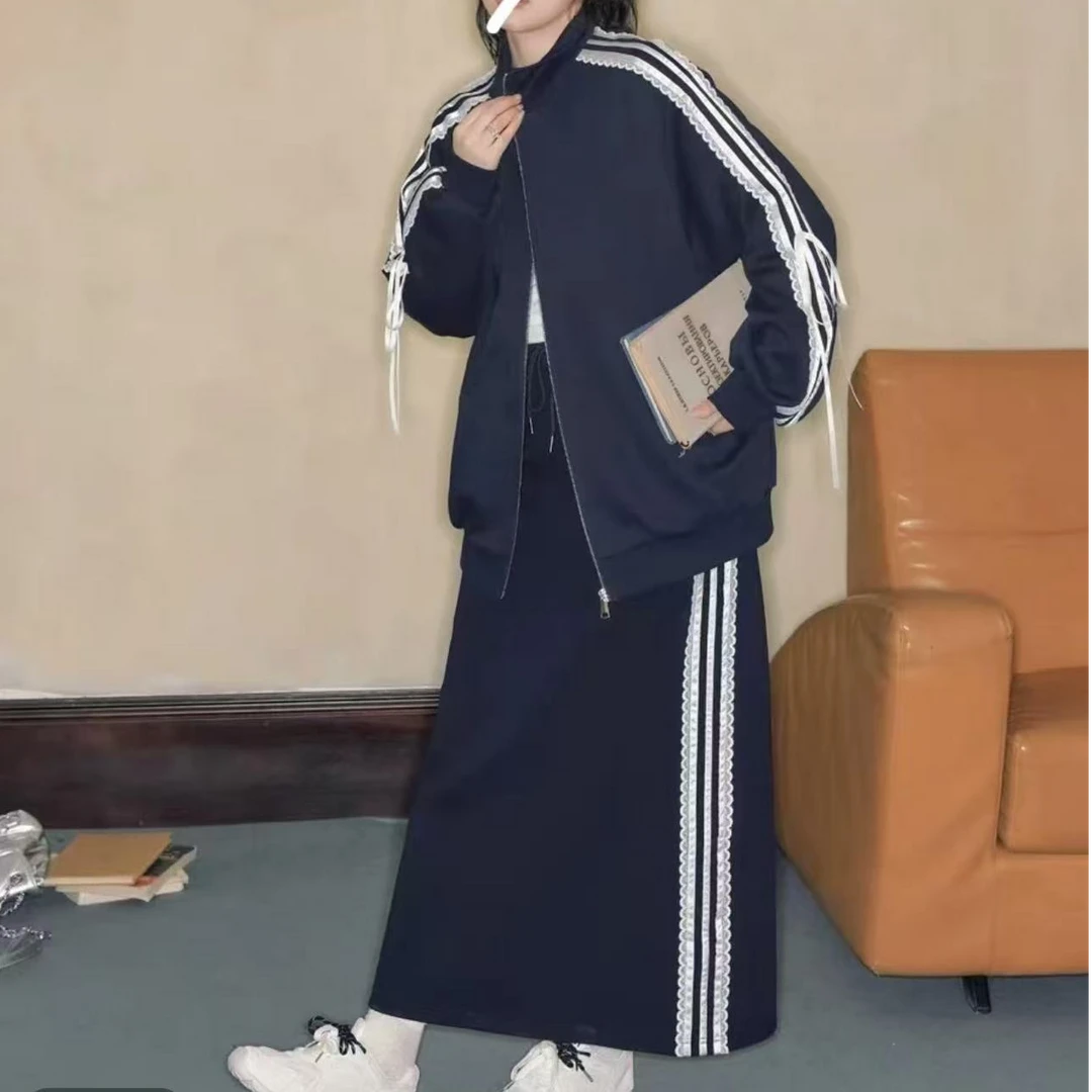 撞色拼接运动休闲时尚套装春秋女装连帽韩版立领秋季上衣