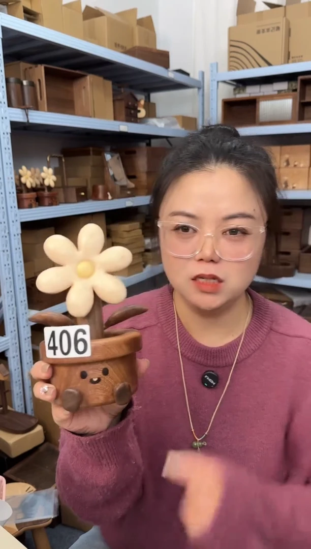 木406微瑕乌檀木实木大号有钱花摆件