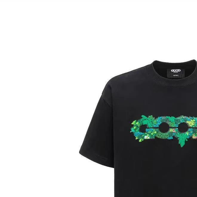 古德绿植地图铆钉短袖宽松刺绣美式复古刺绣字母男女同款潮牌