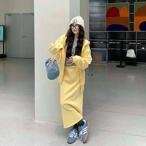 春季糖果色松弛感休闲宽松显瘦慵懒风卫衣半身裙套装