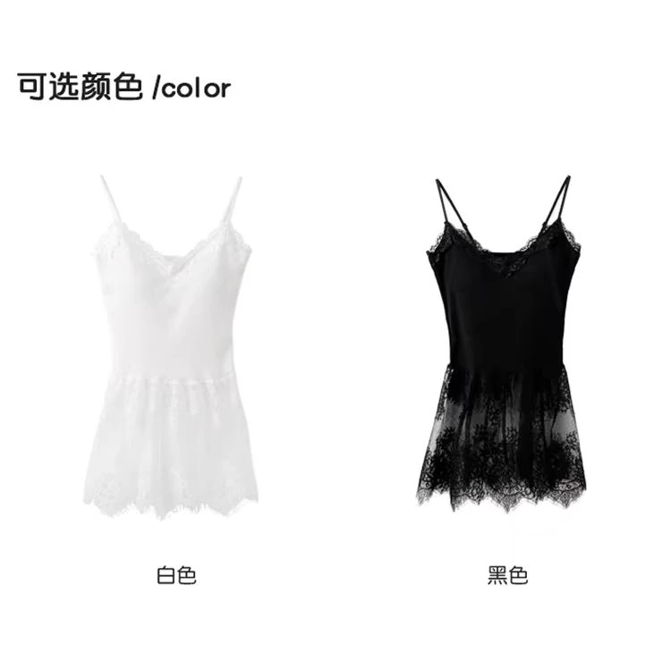 白色蕾丝小吊带内搭女修身气质V领荷叶边背心小个子纯欲上衣3027Q