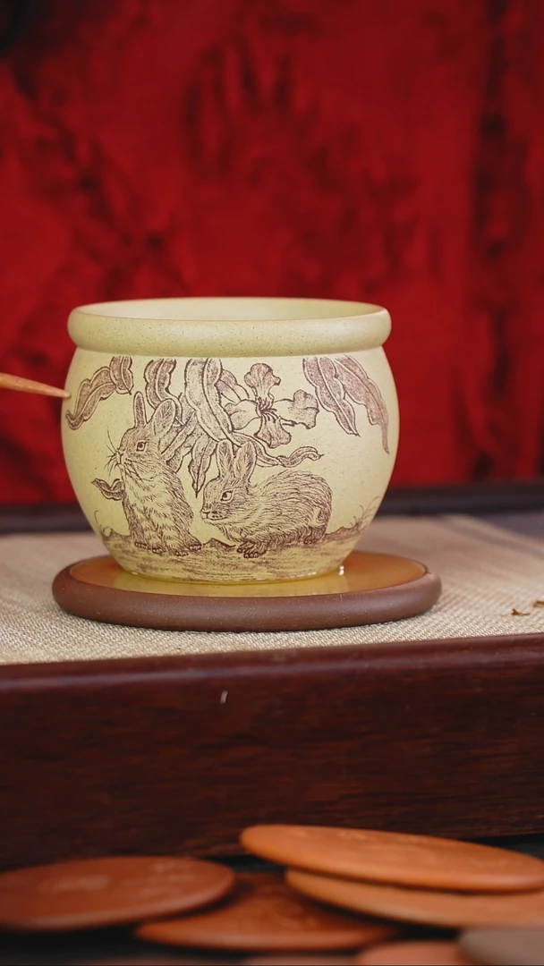 【闪购商品】紫砂茶杯紫砂主人杯玉兔呈祥