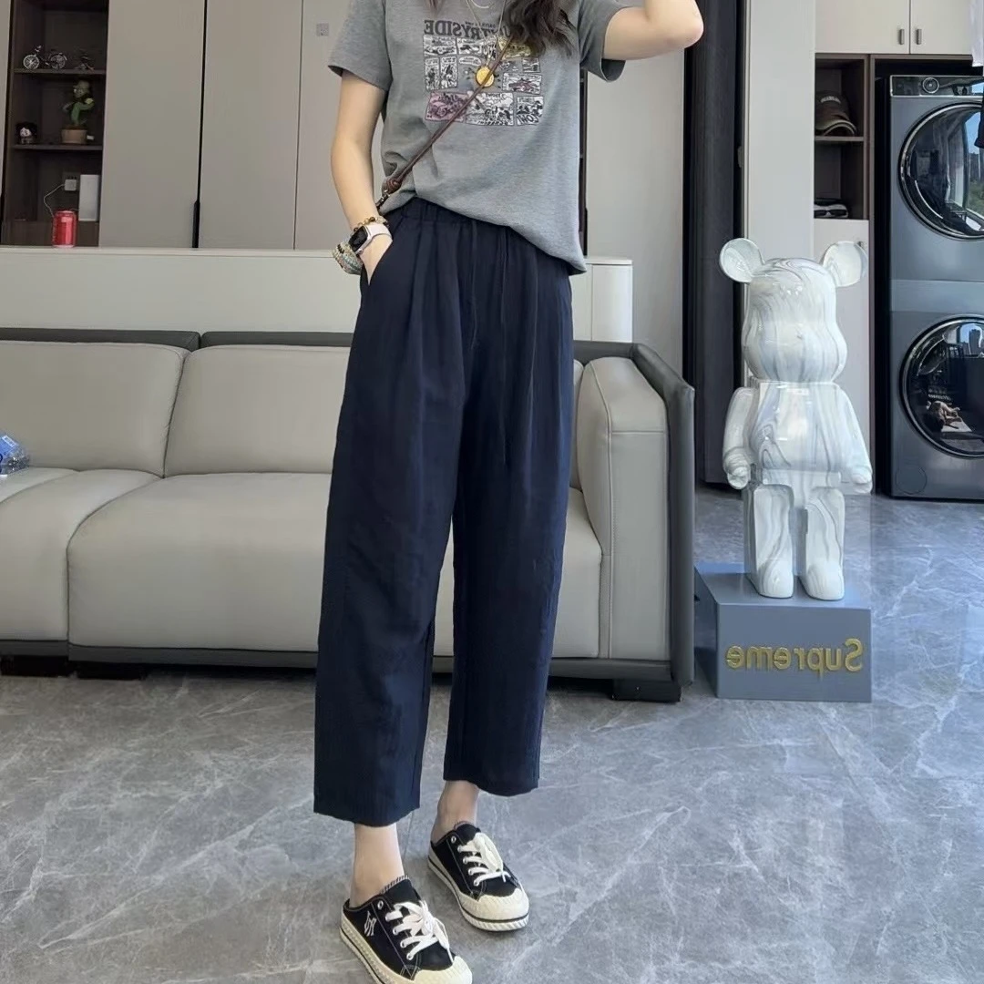 【天丝裤含亚麻】九分阔腿裤女2025夏季显瘦简约高腰休闲百搭