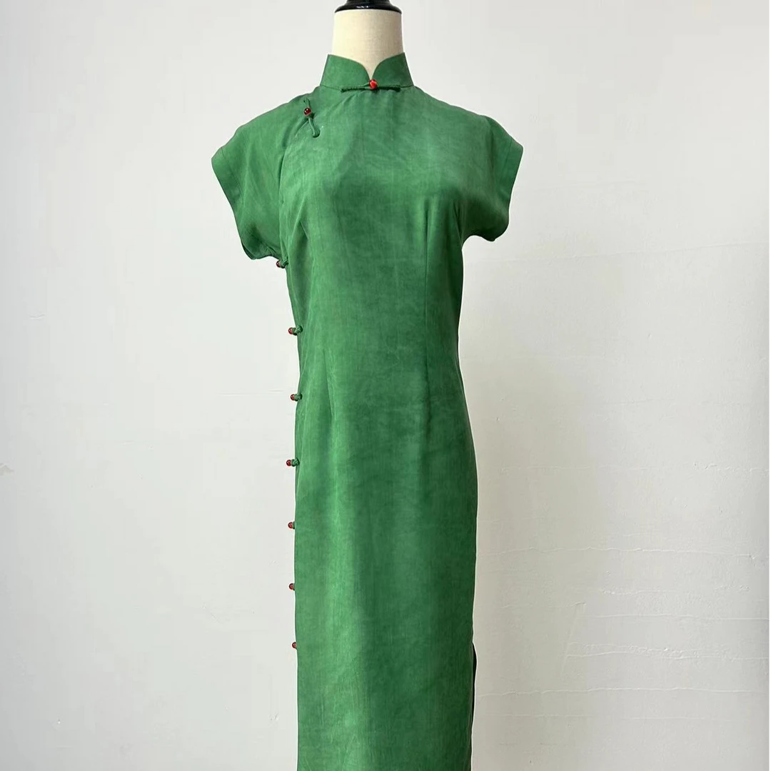 春眠丨手工旗袍全开襟夏季绿色新品国风精致淡雅气质修身显瘦