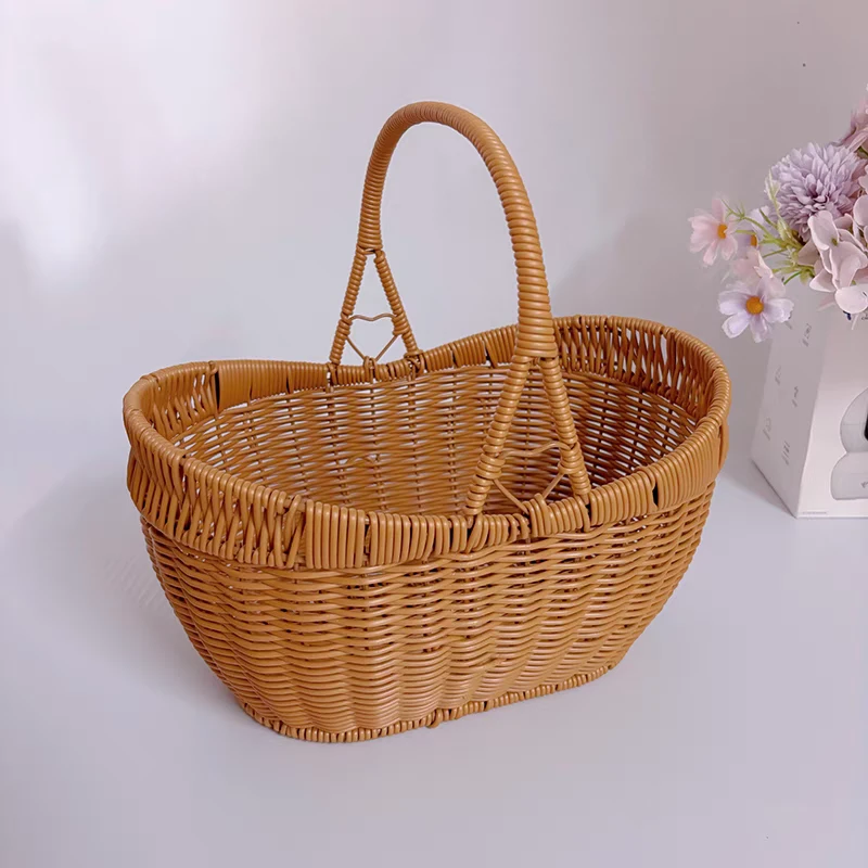 小号元宝提菜野餐篮水果蔬菜户外手提篮30*22*H16/30cm