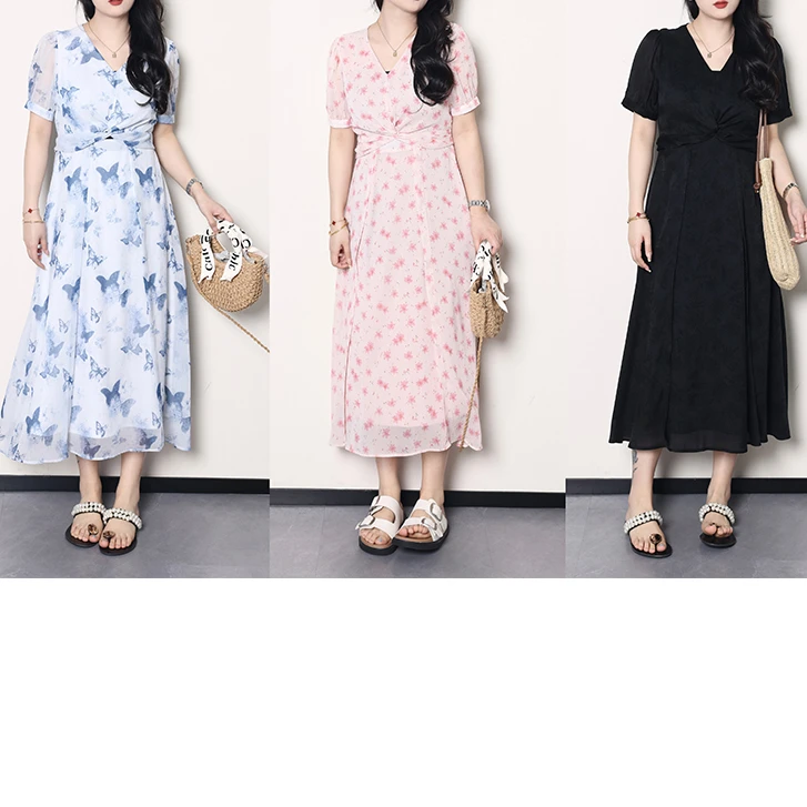 QC李潇洒【落日花园】微胖大码女夏气质时尚显瘦扭结连衣裙ZY404Q06