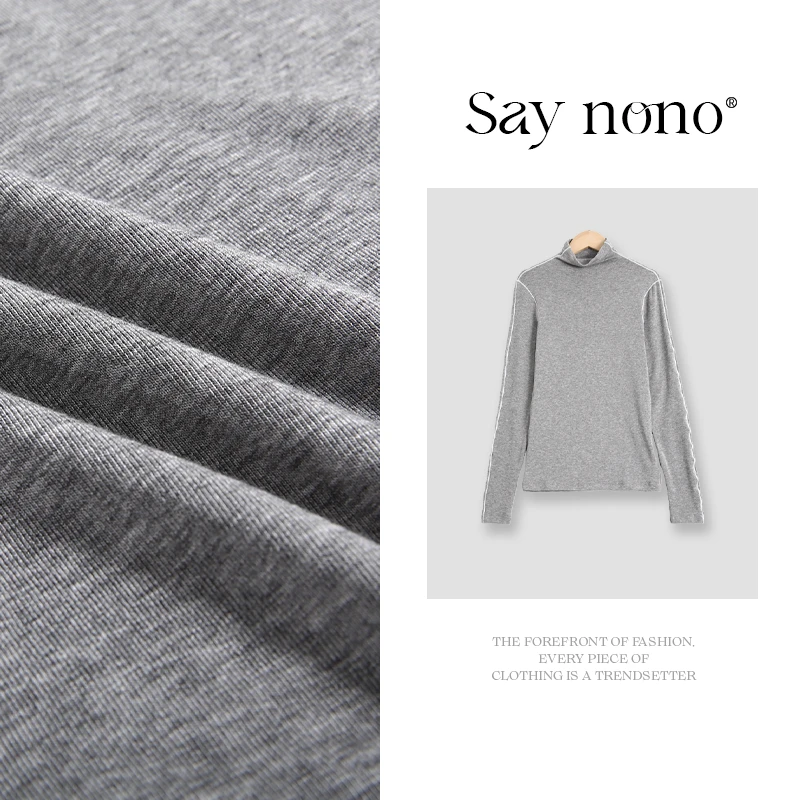 懒猫nono│Saynono 撞线设计羊毛天丝半高领打底衫/XXYXH08