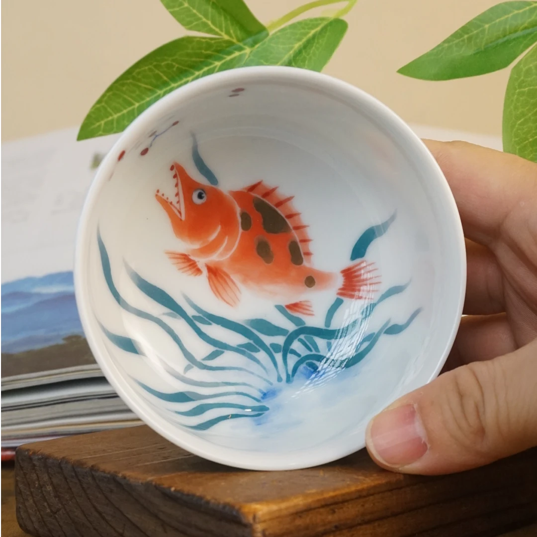 德物小雅纯手工手绘青花釉下五彩鳜鱼炉式杯景德镇陶瓷柴窑主人杯