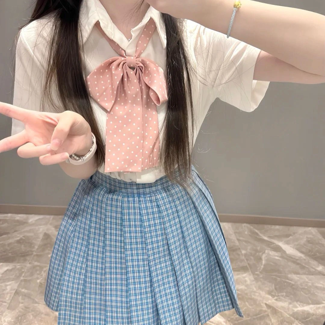 套装松蓝格裙原创JK制服衬衫夏季学院风上衣短袖校供感穿搭收腰