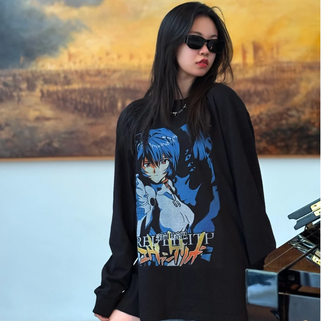 YXY【EVA绫波丽】动漫新世纪福音战美式长袖休闲T恤男女短袖直喷潮