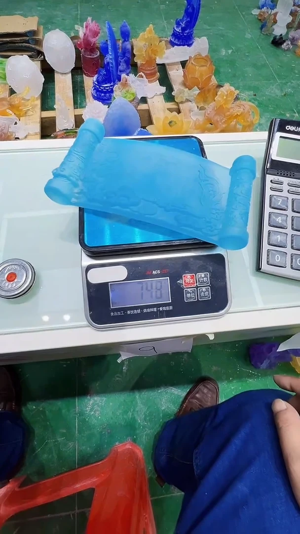 手工艺品琉璃秋*苒古法琉璃书卷摆件