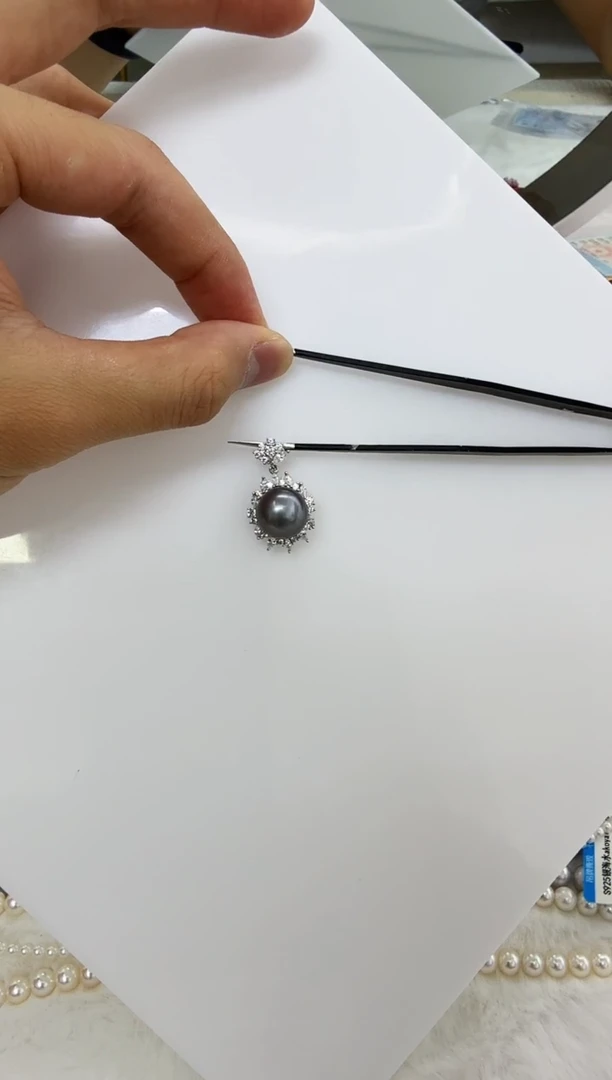 银S925镶嵌海水珍珠DA吊坠 11-12
