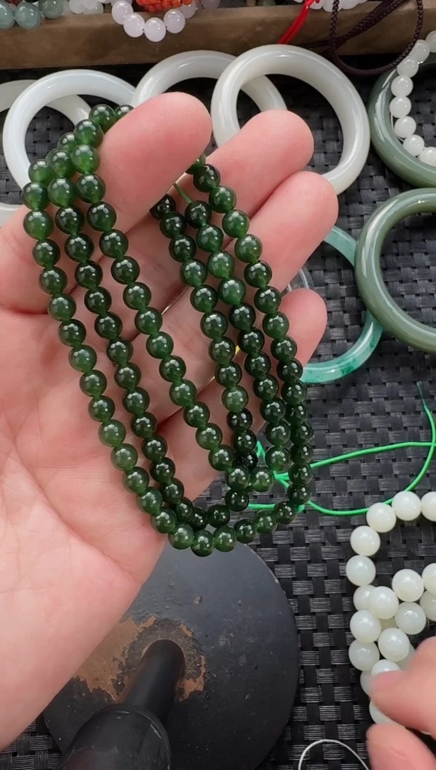 颈饰未镶嵌和田玉6mm碧玉108长链