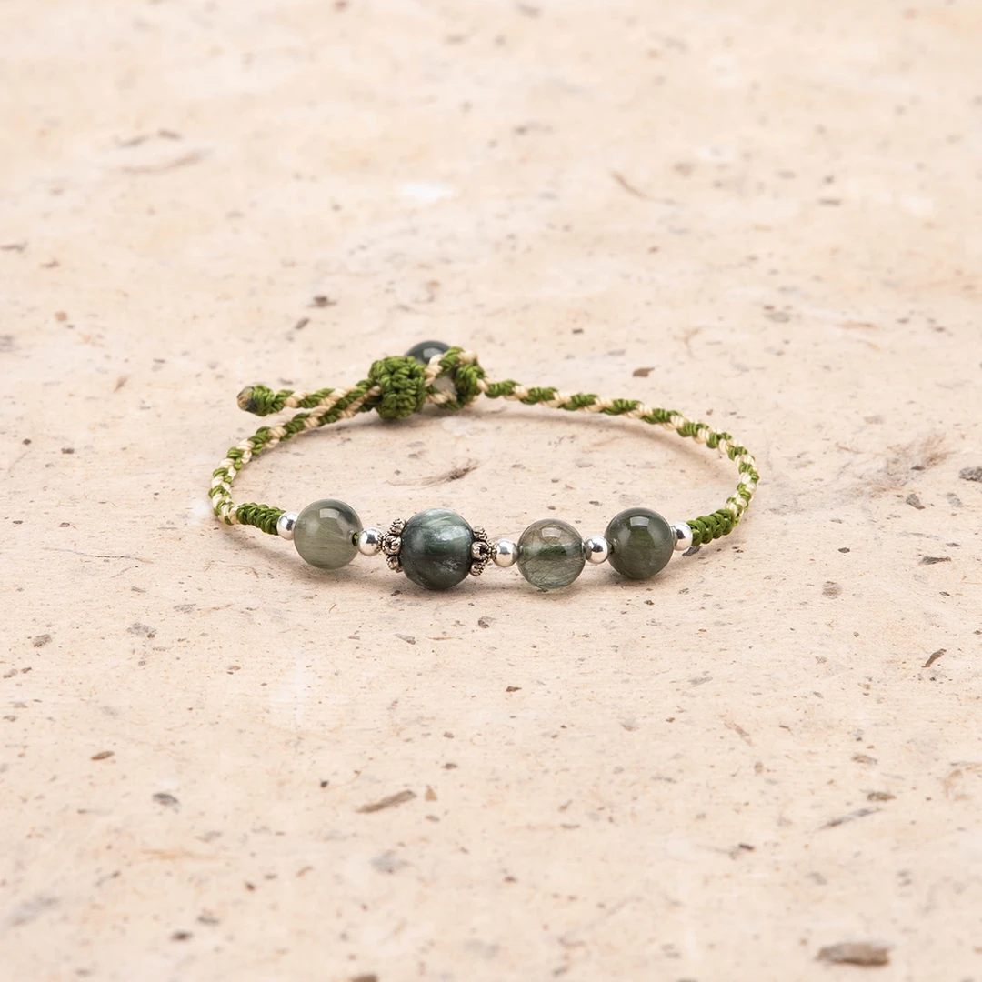 天然珠宝绿龙晶纯手工编织编绳手绳清新简约大气可调节抽拉送朋友