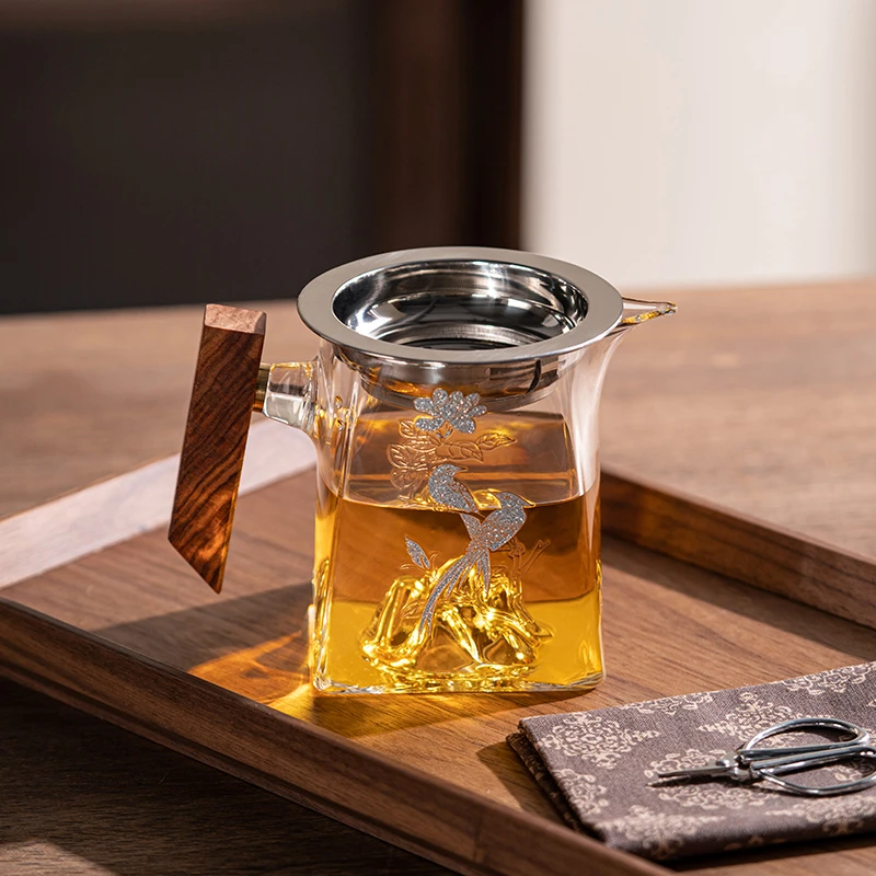 加厚木把玻璃公道杯耐热茶漏茶滤套装日式茶海过滤分茶器茶具