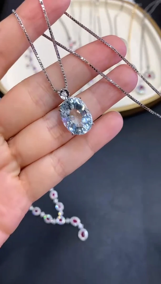 定制海蓝宝石项链18K金镶嵌S959|7800