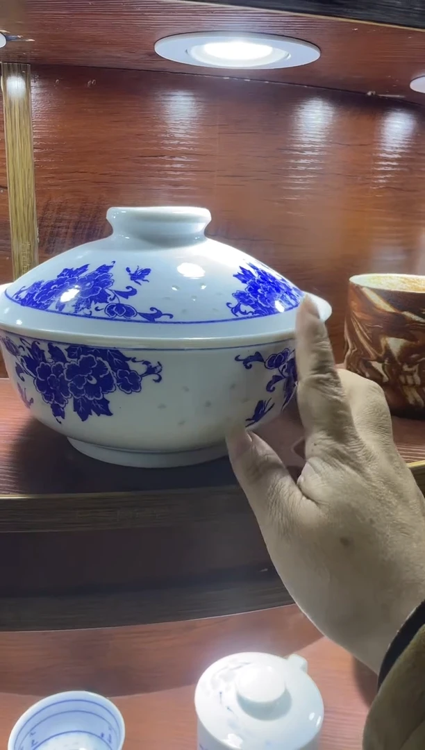 碗娴*景德镇高温白瓷釉下彩青花玲珑1-3级8英寸合碗