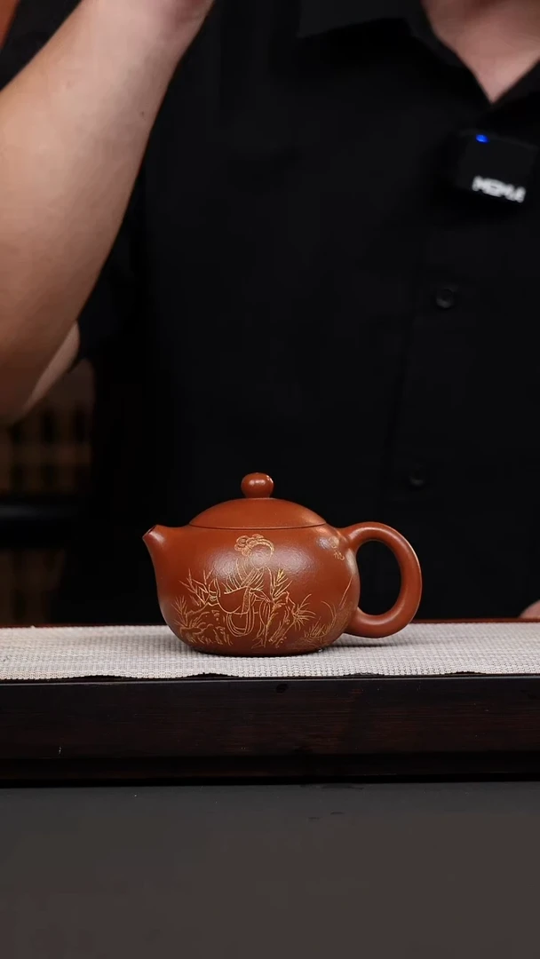 茶壶紫砂鹅黄朱泥刻绘西施