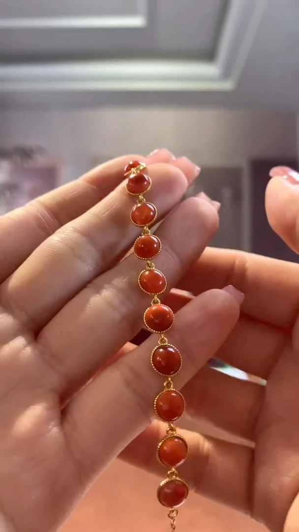 【闪购商品】玛瑙/玉髓手链银S925镶嵌南红玛瑙手链