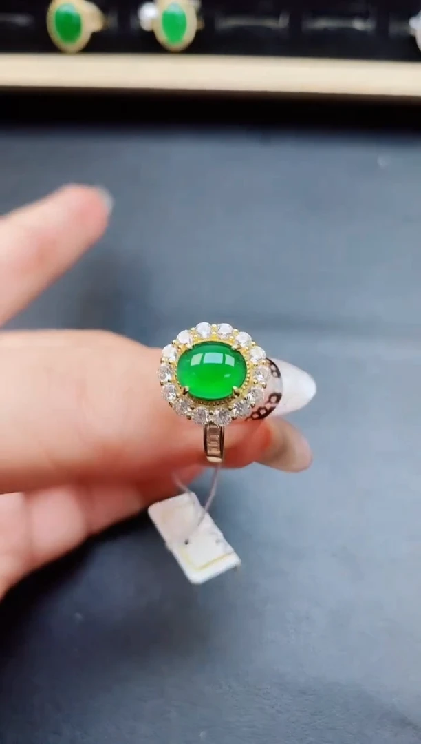 翡翠戒指银S925镶嵌50850