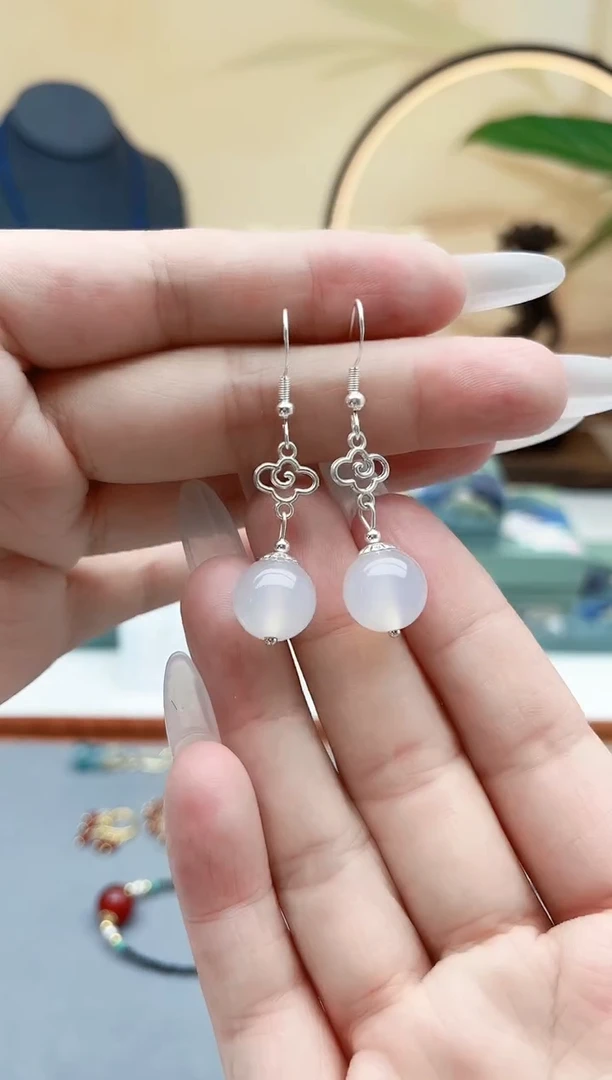 玛瑙/玉髓耳饰银S925镶嵌630