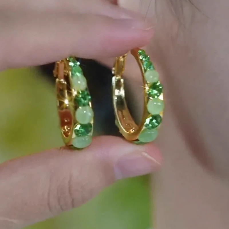 合金耳饰 绿色圆圈耳环女2025新款高级感轻奢气质耳圈高级感耳饰