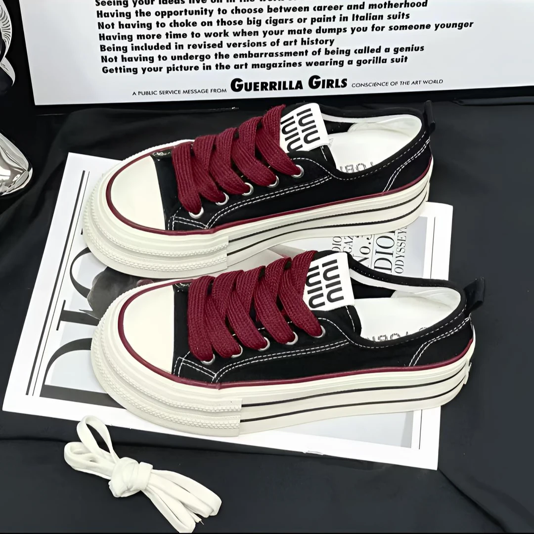【薄款帆布鞋】2025春夏新款学生休闲百搭低帮增高女系带帆布鞋板鞋