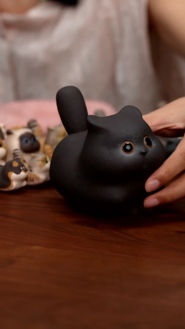 紫砂摆件大号黑猫猫