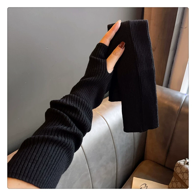 纯色针织堆堆袖套女跳舞黑色套袖手袖护腕毛衣毛线假袖子手臂套