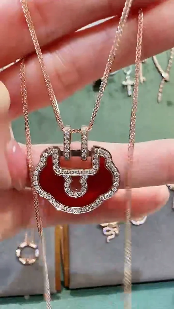 【闪购商品】玛瑙/玉髓吊坠(不含链)18K金镶嵌18K金钻石如意吊坠